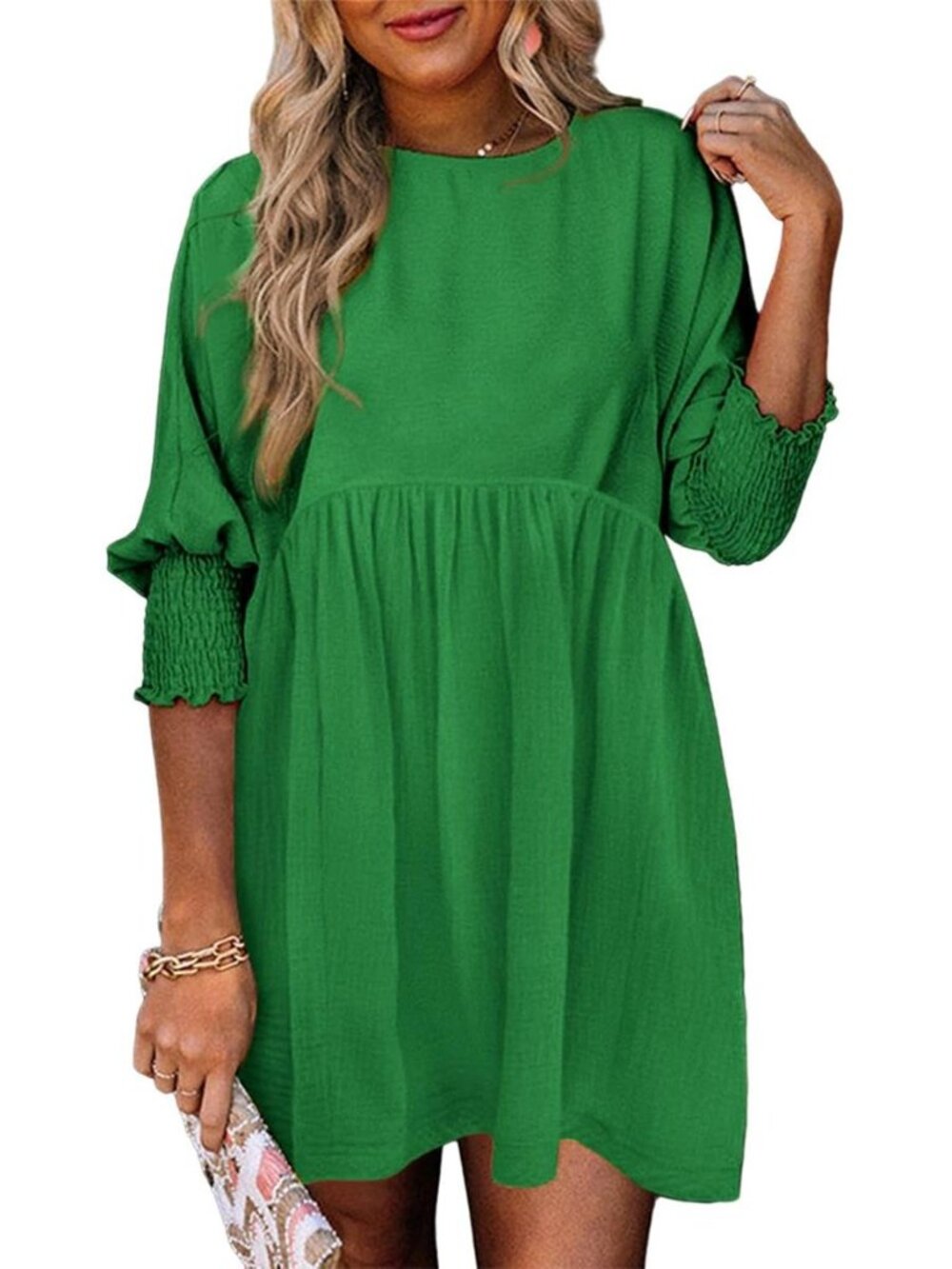 Dokotoo Womens Empire Waist 3/4 Sleeve Casual Babydoll Mini Dress